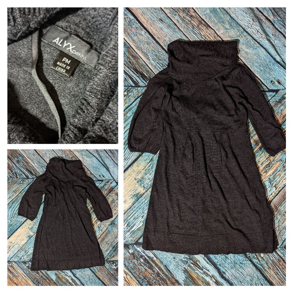 Alyx Women Grey Cowl Neck Sweater Dress Puff Sleeve Retro y2k cottagecore Medium